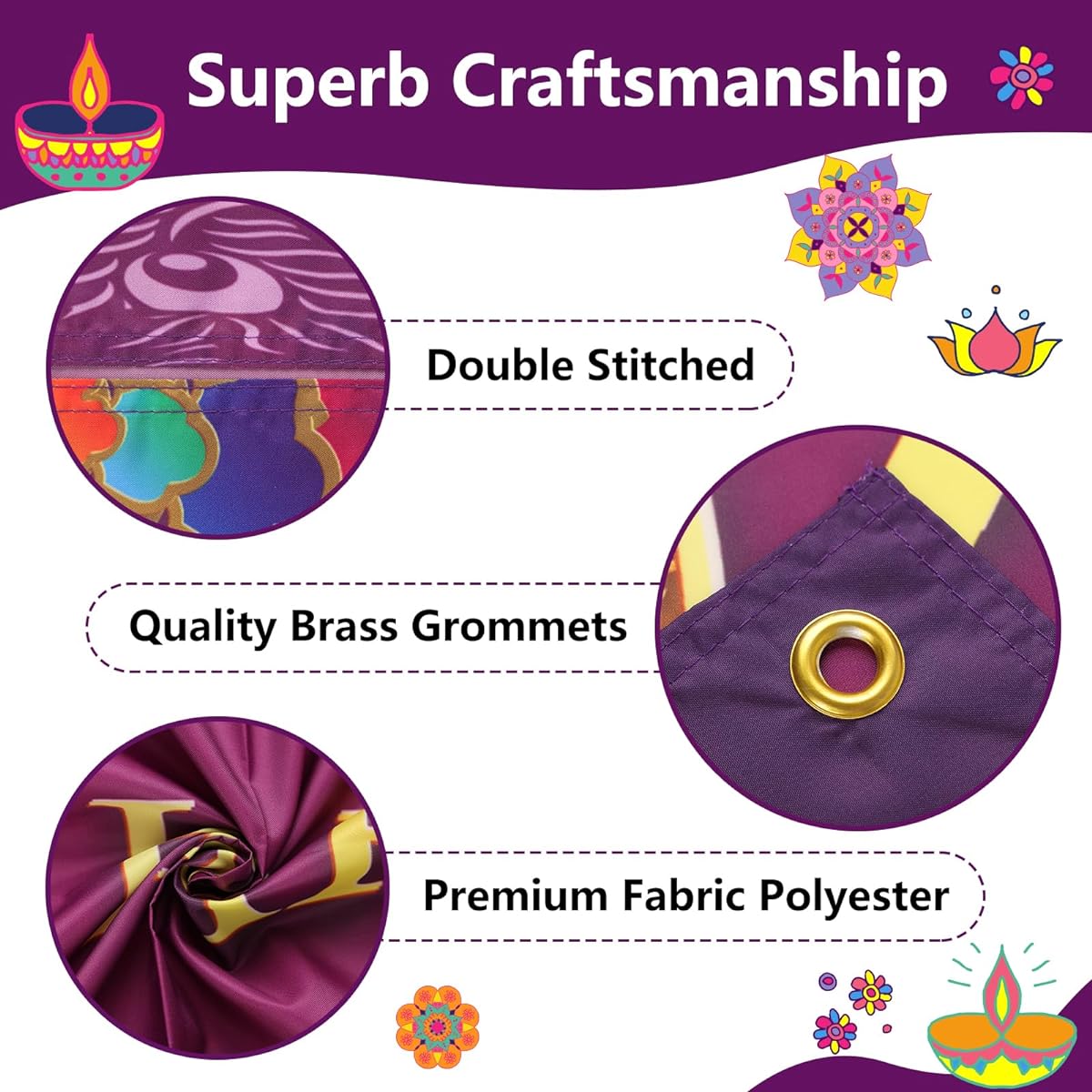 Arosche Extra Large Happy Diwali Banner 72" x 48" Indian Festival of Lights Peacock Diwali Backdrop Decoration Party Supplies Photography Backdrop Indoor Outdoor Yard Party Home Decoration