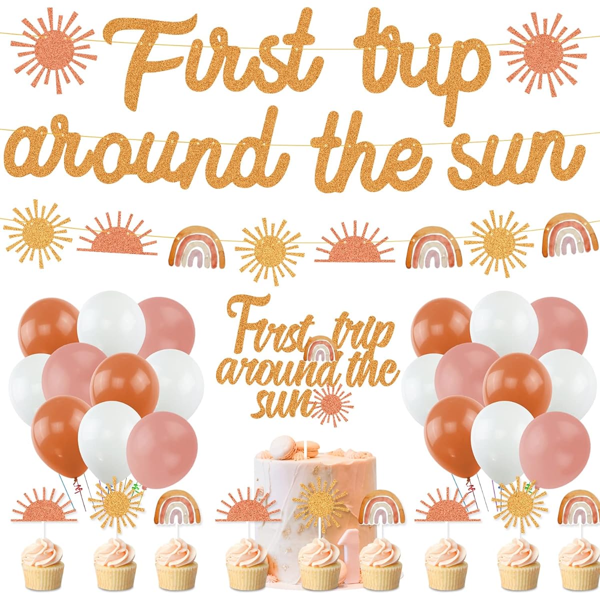 K KUMEED Boho Sun Party Decorations, First Trip to the Sun Banner, Boho Sun 1st Birthday Decorations, Bohemian 1st Birthday Girl Decor, Baby Shower Boho Rainbow You are My Sunshine Party Supplies