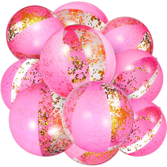 20 Pack Glitter Beach Balls Bulk 16 Inch Beach Sand Balls Swimming Pool Party Beach Balls Pink Inflatable Beach Toys Jumbo Confetti Beach Balls for Teens/Adults Summer Beach/Pool Party Supplies