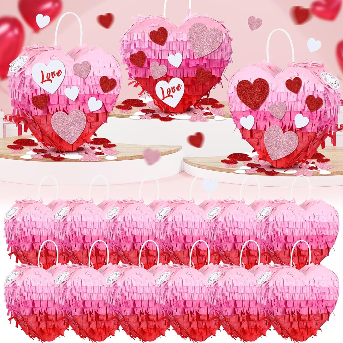 MiniInflat Valentine Mini Pinata, Heart Shaped Pinata for Valentine Decorations DIY Crafts, 120pcs Assorted Heart Stickers for Valentine's Day, Anniversary, Party Supplies, 5.91 x 5.31 Inch