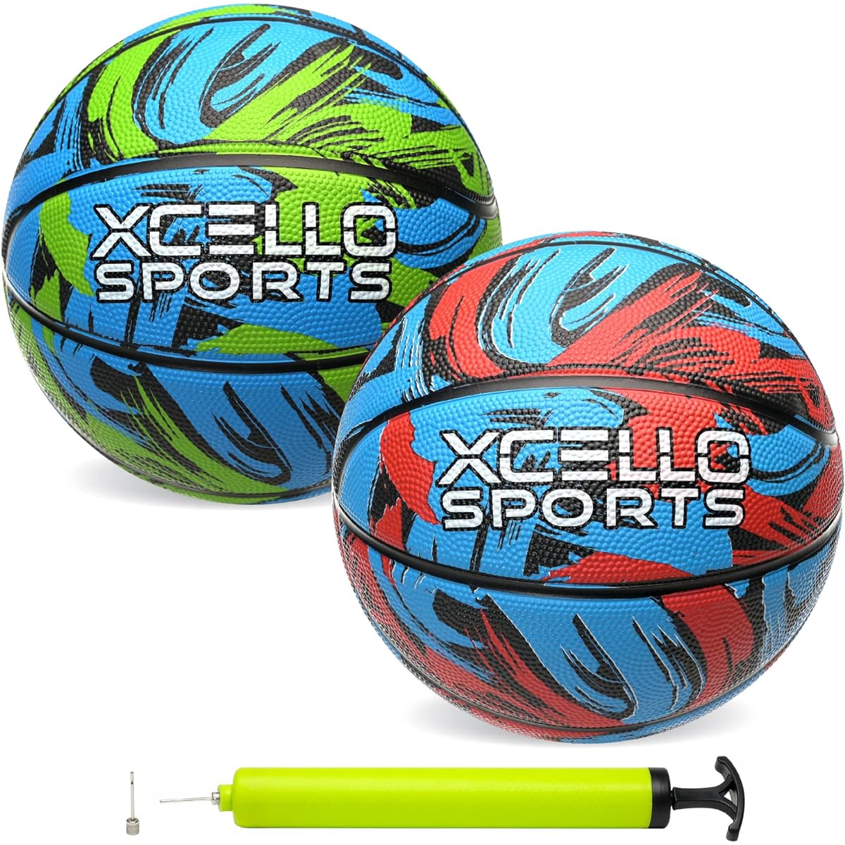 Xcello Sports Deep Channel Rubber Colorful Basketball 2 Pack (Blue/Red & Blue/Green)