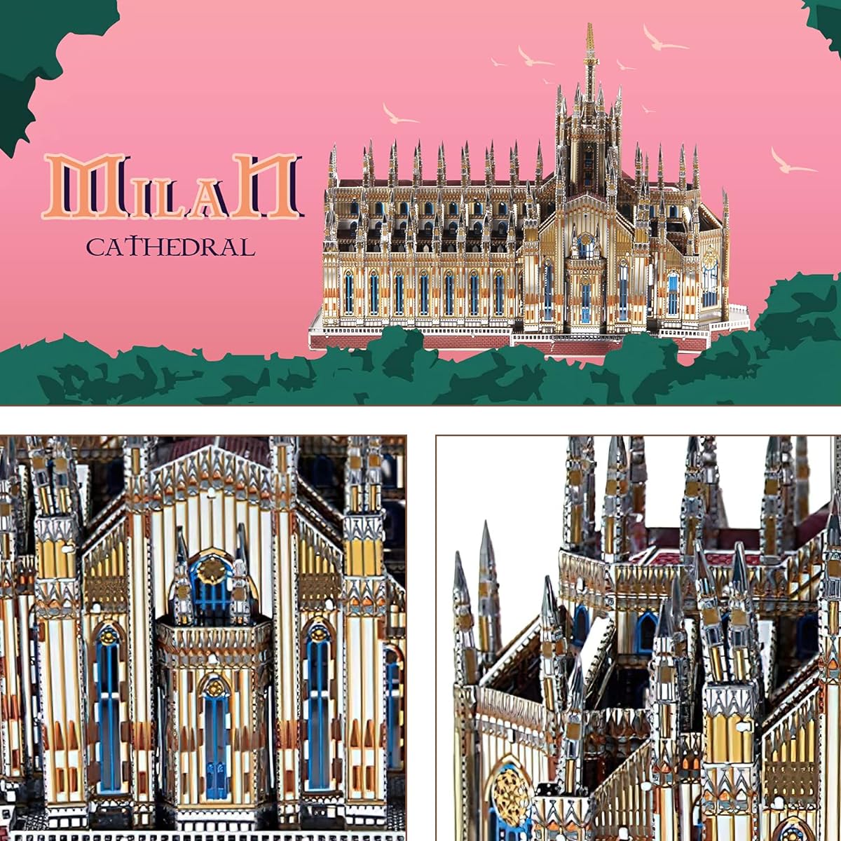 3D Metal Puzzle Italy Famous Architecture Model Assembly Kit Laser Cut Jigsaw Puzzle Brain Teaser - Micro World J045 Milan Cathedral (Duomo di Milano)