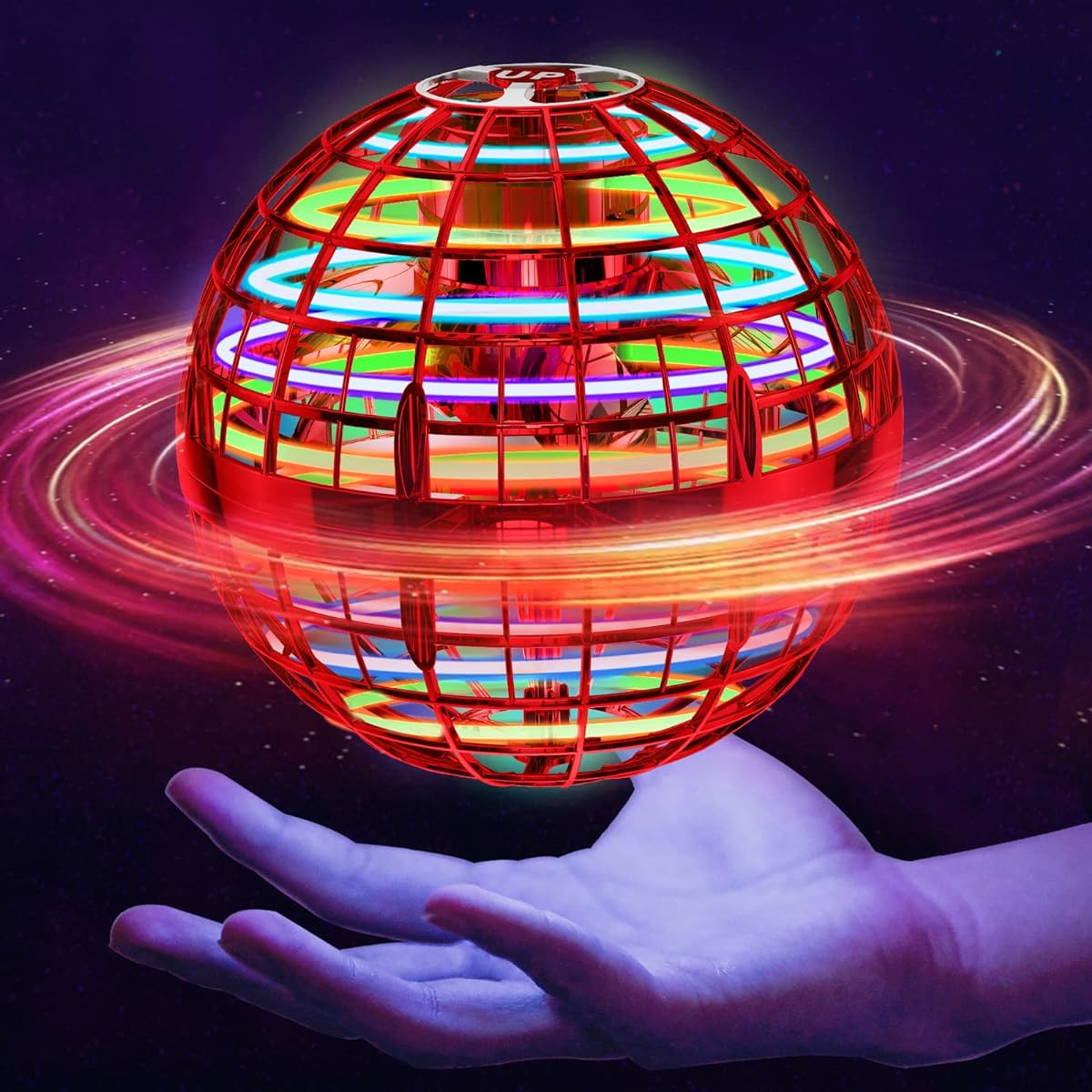 samfiwi Flying Ball (Red) Make Magic Real Hand Operated UFO Magic Flying Orb Ball with Lights and Endless Tricks for Kids and Adults