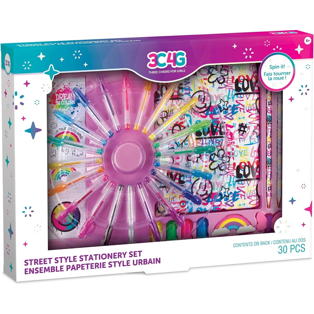 Three Cheers for Girls Graffiti Street Style Jumbo Stationery Set - DIY Journaling Kit for Girls with Diary, Gel Pens, Puzzle Erasers, Stickers and More - Kids Journal for Girls 6-8-10-12-14
