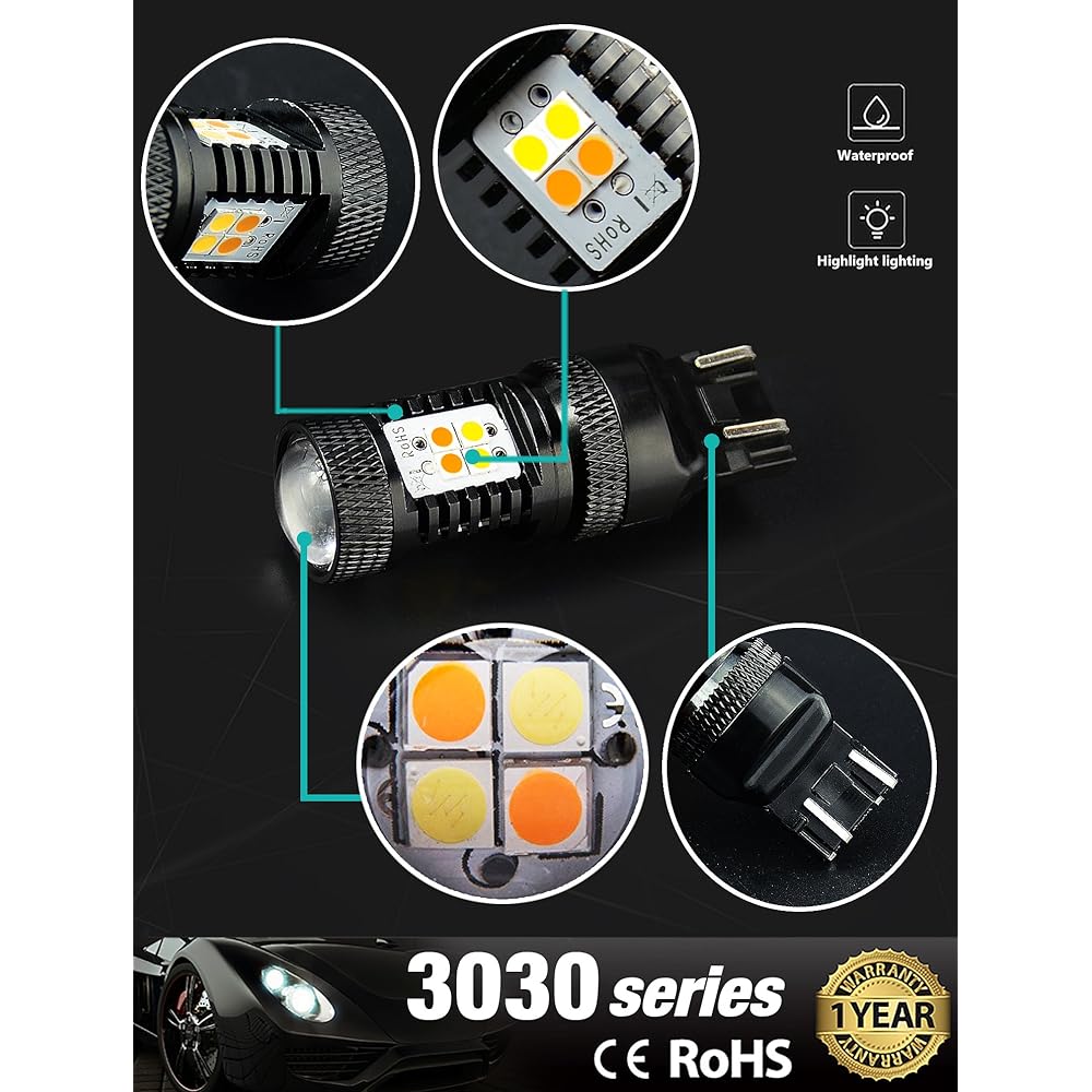 JDM ASTAR Super Bright 3030 Chipset White/Yellow 7443 7444 Switchback LED Bulb with Projector for Turn Signal Light