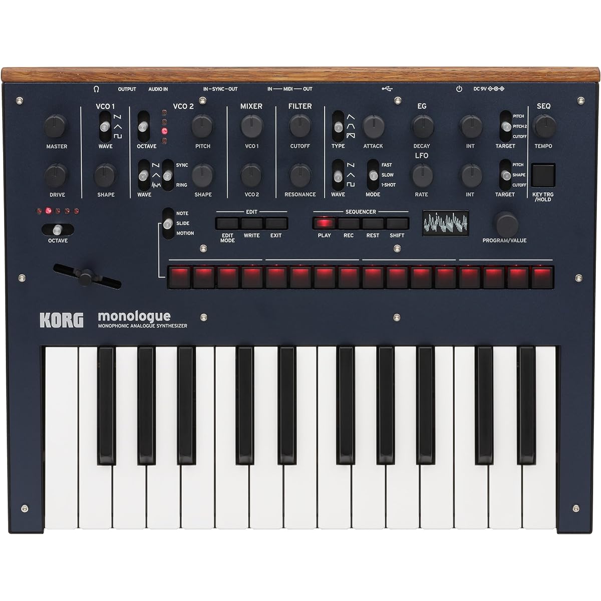 KORG Monophonic Analog Synthesizer Monologue BL Monologue Dark Blue 25 Keys 16 Step Sequencer with Oscilloscope Battery Powered Lightweight Ideal for Carrying