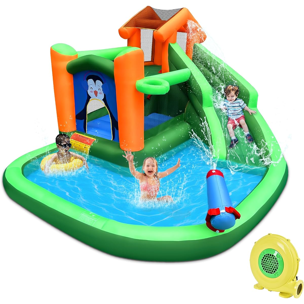 BESTPARTY Inflatable Water Slide for Kids Play House Fun Garden with Air Blower