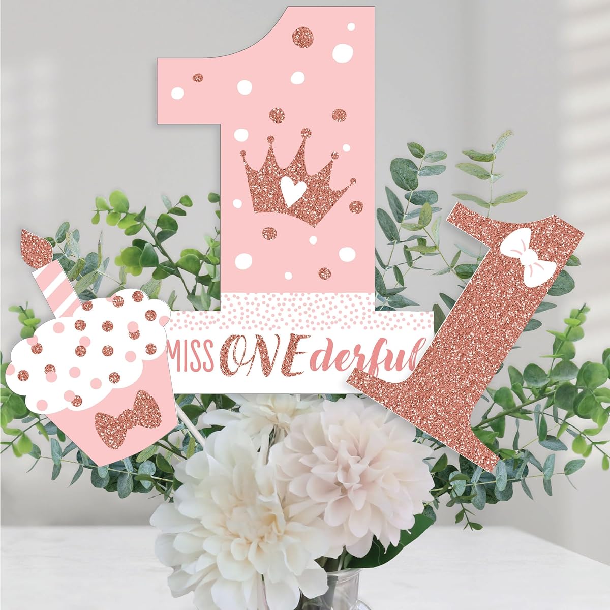 Big Dot of Happiness 1st Birthday Little Miss Onederful - Girl's First Birthday Party Centerpiece Sticks - Table Toppers - Set of 15