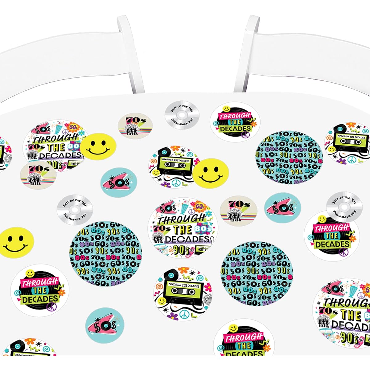 Big Dot of Happiness Through the Decades - 50s, 60s, 70s, 80s, 90s Party Giant Circle Confetti - Party Decorations - 27 Large Confetti