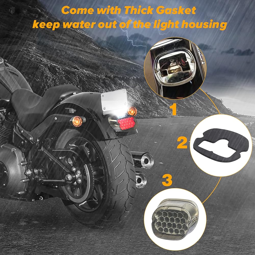 QUASCO Smoke LED Motorcycle Brake Tail Light Rear Taillight Compatible with Harley Dyna Touring Softail Sportster
