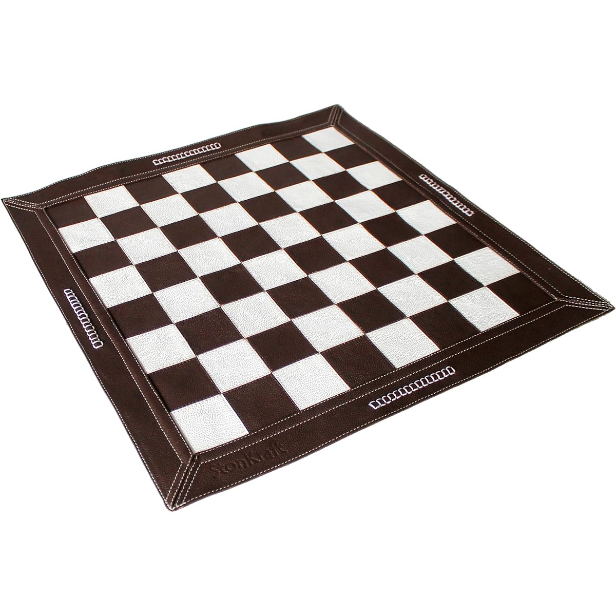 StonKraft - 48.3 x 48.3 cm / 19 x 19 inches - Genuine Leather Chess - Dark Tan | Roll-up Chess | Tournament Chess Board... Leather Tournament Chess