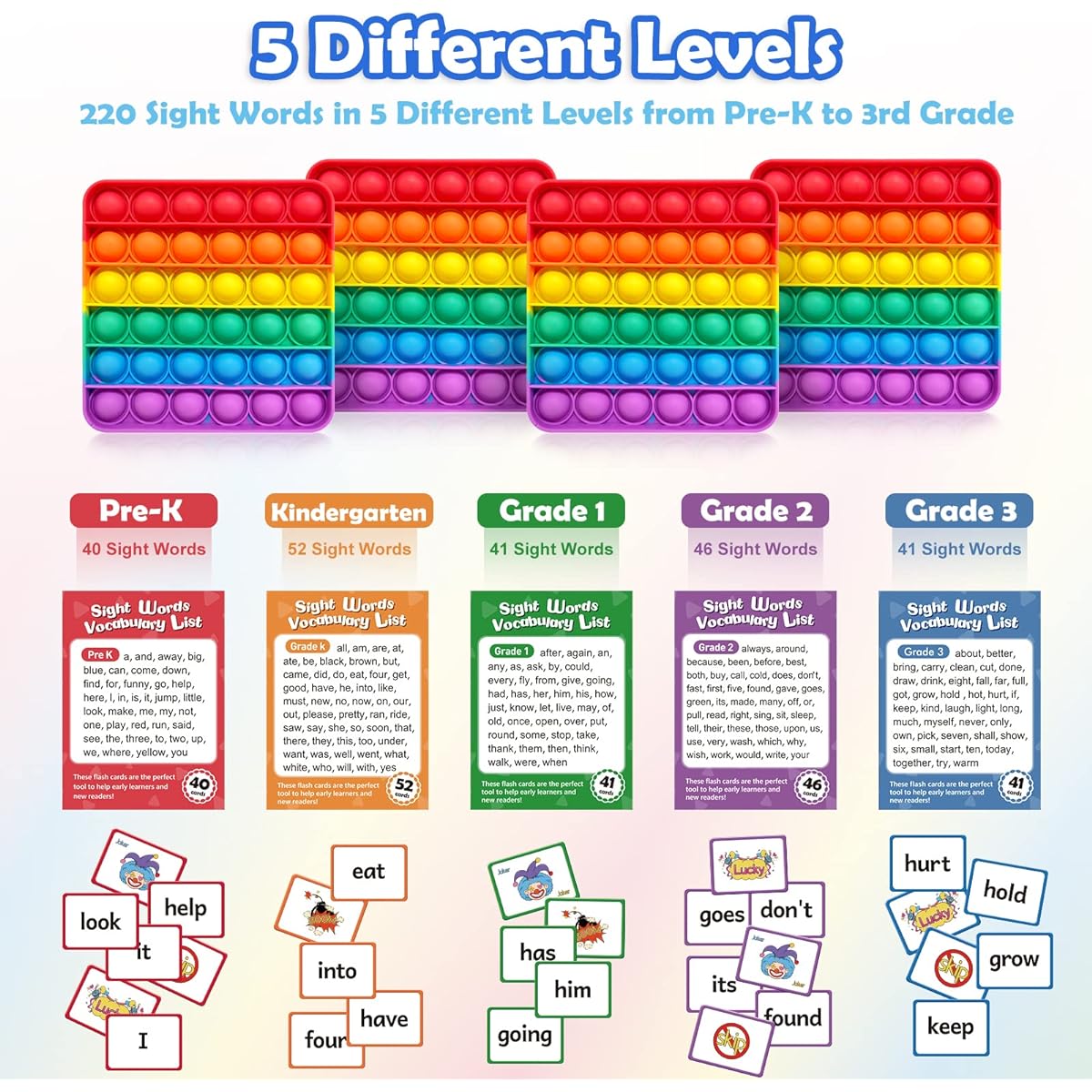 Aizweb Sight Word Games Flash Cards with Pop Mat & Dice for Kindergarten 1st Grade 2nd Grade 3rd Grade Fidget Education Reading Learning Sights Vocabulary Kids Classroom Homeschool Supplies