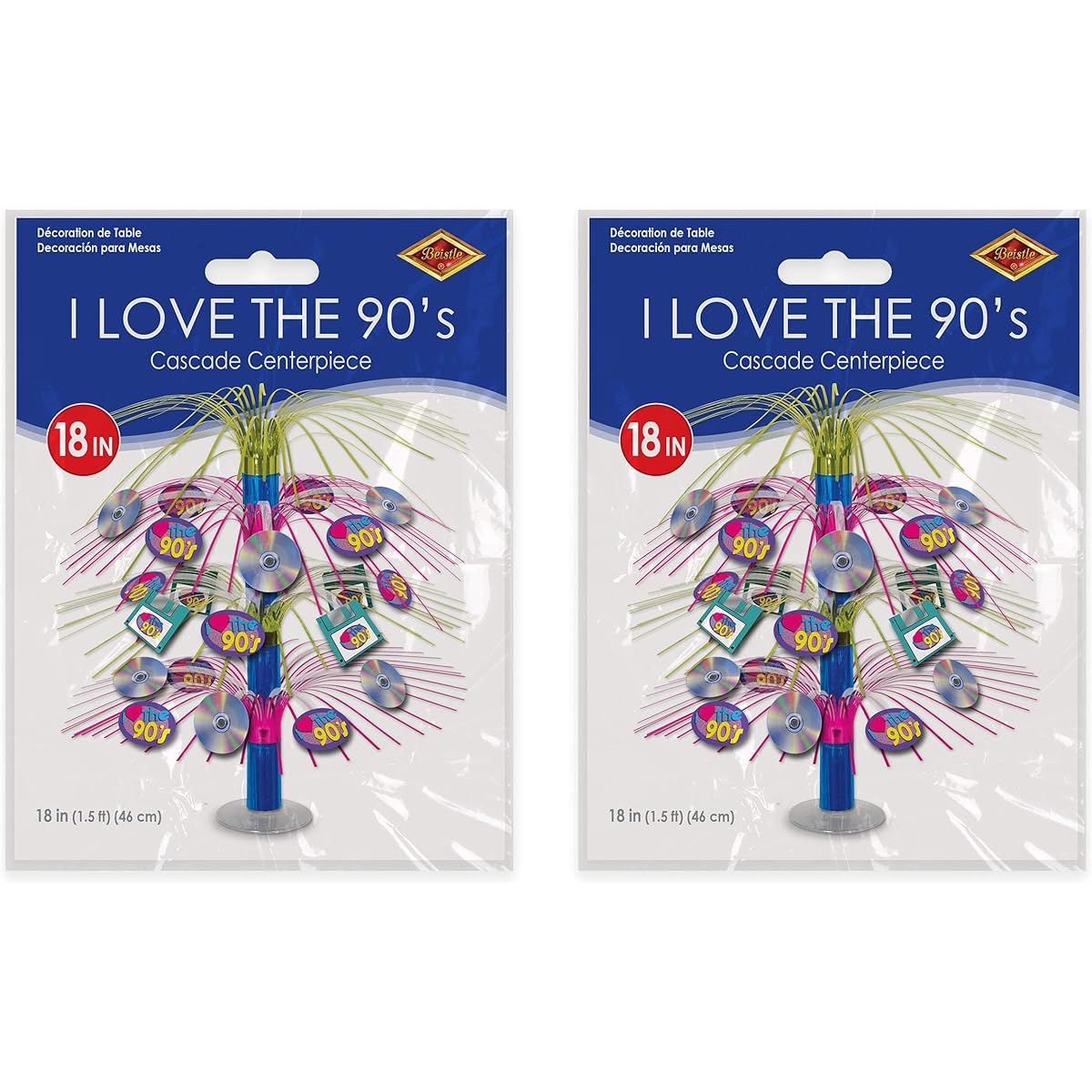 Beistle 53508 I Love The 90's Cascade Centerpieces, 2pc, 18" Multicolor
