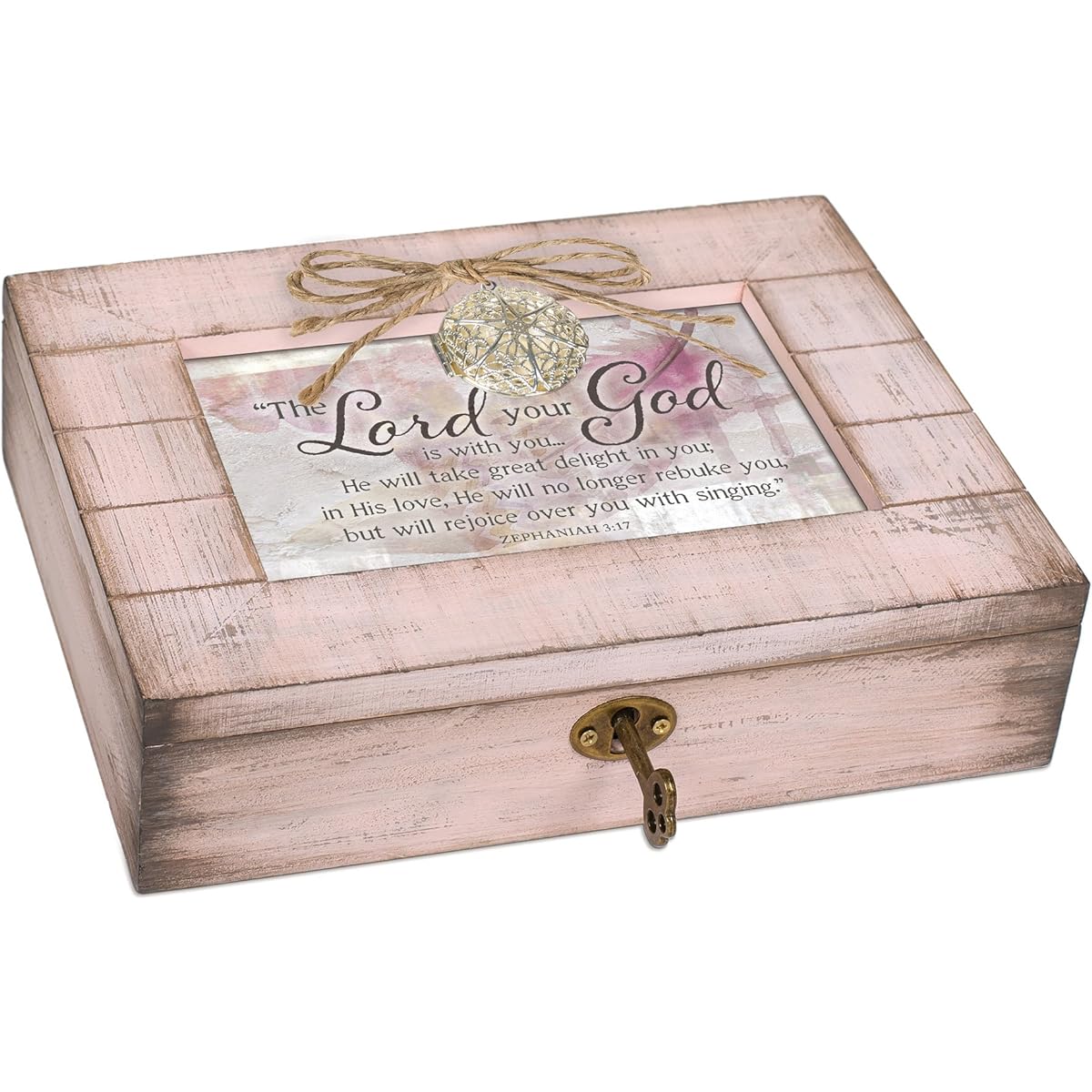 Cottage Garden Lord Rejoice Singing Blush Pink Distressed Locket Music Box Plays How Great Thou Art