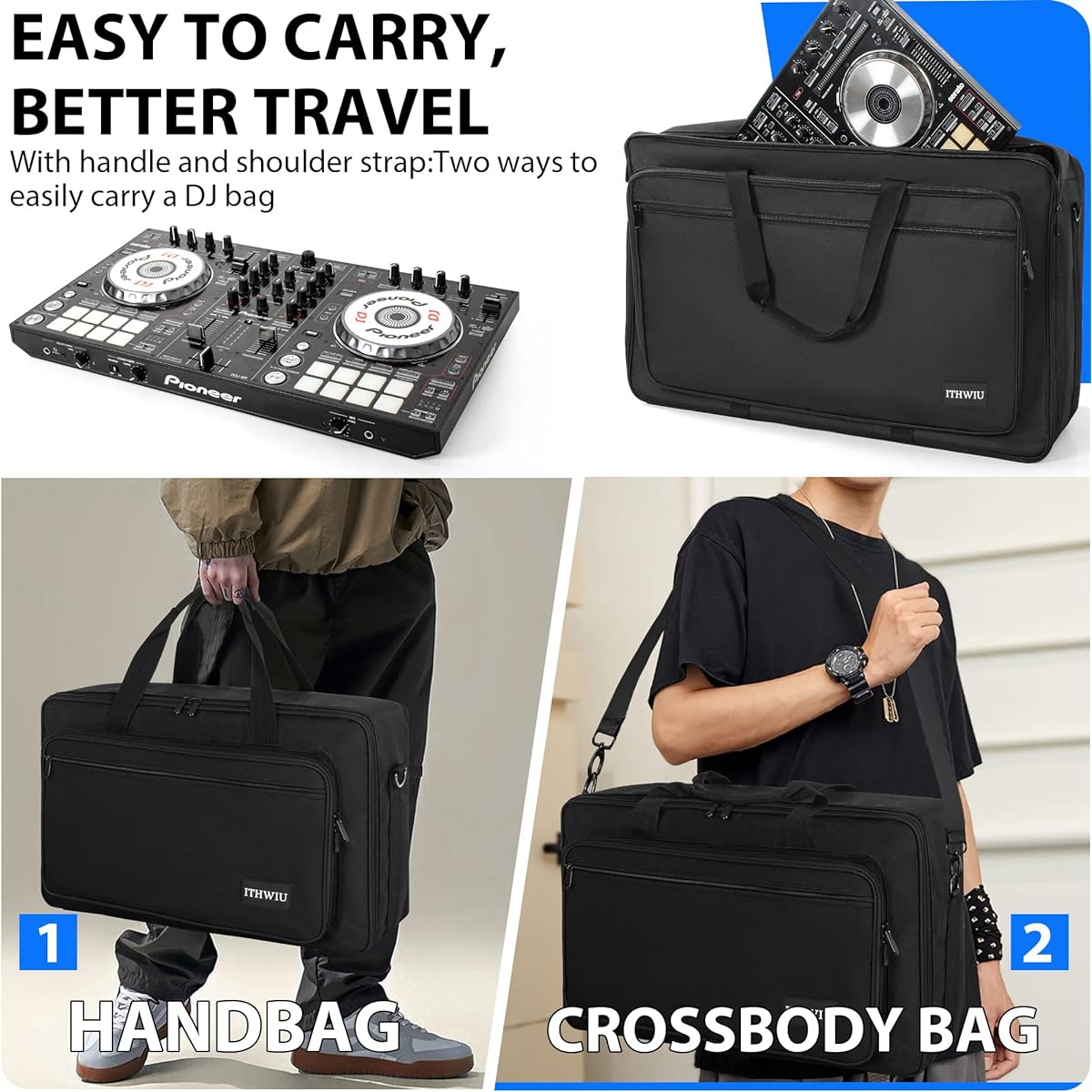 ITHWIU DDJ Controller Padded Storage Bag Hercules DJ Inpulse 500, DDJ REV1, NI Traktor Kontrol S4 MK3, DDJ SR DDJ SR2, Numark PLATINUM FX DDJ RR Akai MPK225, 23.5 x 14 x 3 inches, Black