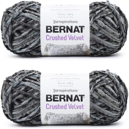 Bernat Crushed Velvet Deep Gray Yarn - 300g/10.5oz 2 Pack - Polyester - 5 Bulky - 315 Yards - Knitting/Crochet