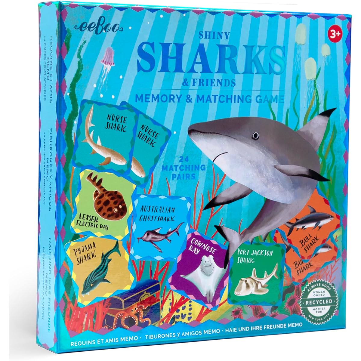 eeBoo: Memory & Matching Game: Shiny Shark & Friends - 24 Pairs, Educational Preschool Game for Ages 3+, 1-4 Players