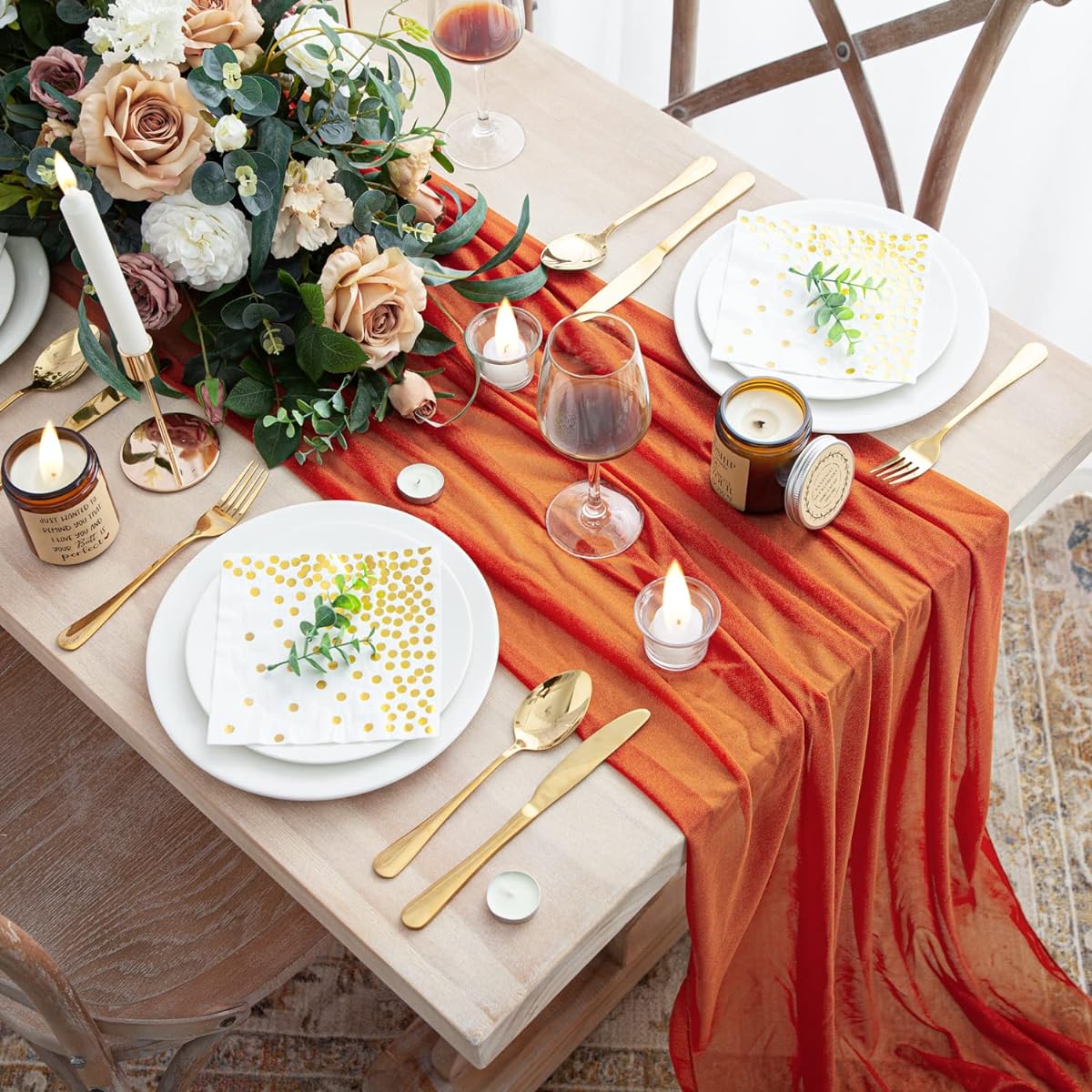 4 Pieces 13ft Chiffon Table Runner 30.3 x 157.5 Inch Wedding Table Runner Romantic Sheer Runner for Wedding Bridal Baby Shower Birthday Party Reception Cake Table Decoration (Terracotta)