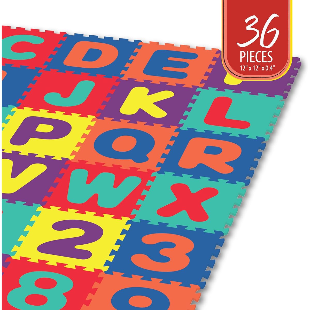 Alphabet & Numbers Rubber EVA Foam Puzzle Play Mat Floor. 36 Interlocking Play Mat Tiles (Tiles: 12 x 12 Inches/36 Sq. ft. Coverage). Perfect for Babies, Toddlers, Classroom, Preschoolers, Kids, Gym Workouts.