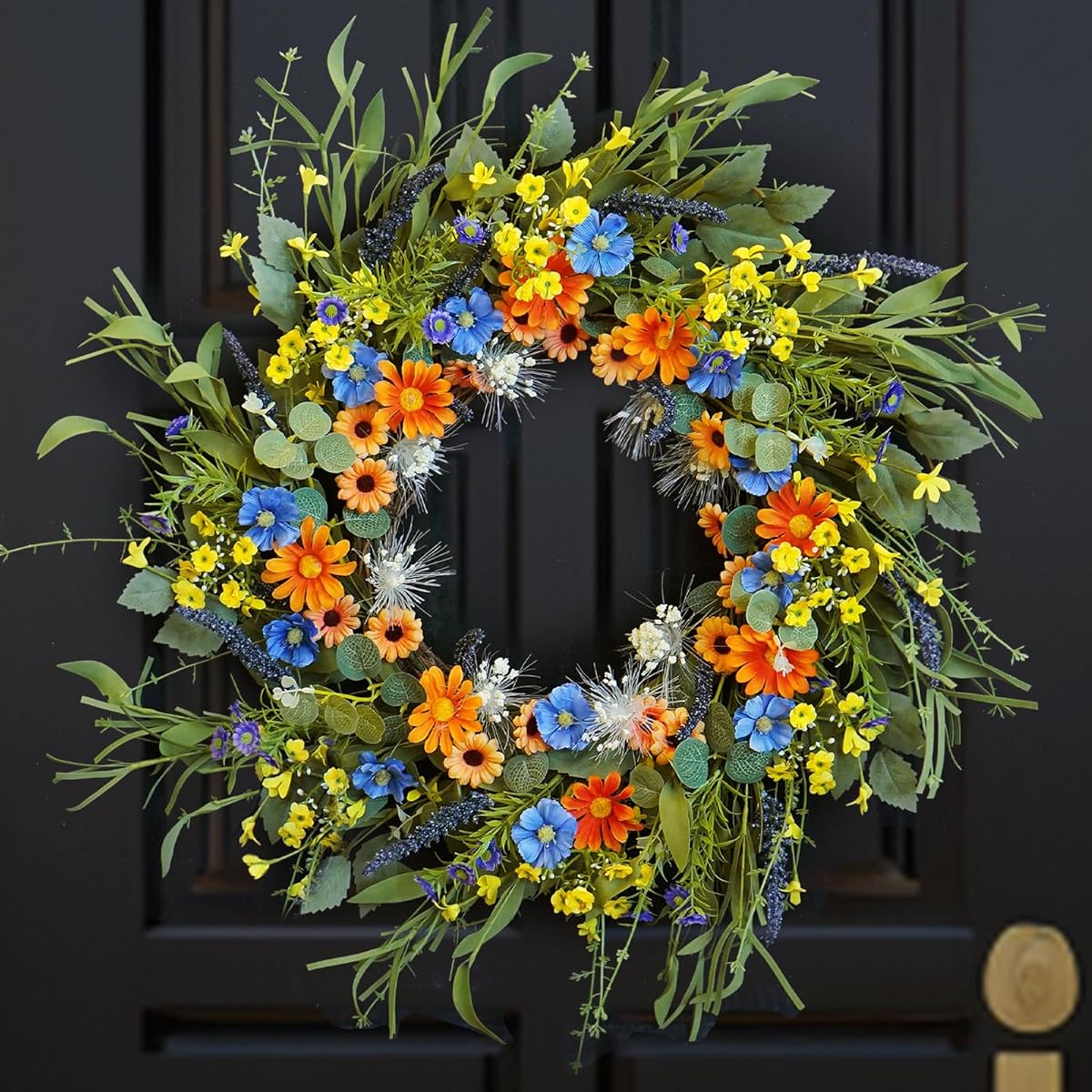 Spring Wreath for Front Door, Summer Wreath, Soomeir Daisy and Lavender Artificial Door Wreath, Farmhouse Decor for Window Wall