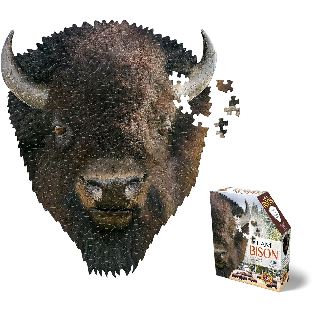 Madd Capp BISON Jigsaw Puzzle 300 Piece for Ages 10+ 6015 Uniquely Shaped Border Challenging Random Cuts Deluxe 5-sided Box Fits on a Bookshelf Includes Educational Madd Cap Fun Facts
