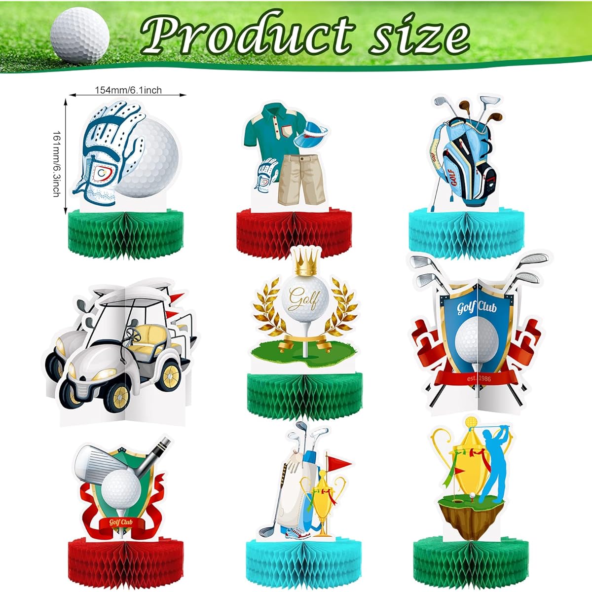 Honeycomb Centerpieces Golf Birthday Decorations Golf Party Supplies Cake Table Toppers Golf Theme Party Decorations Golf Centerpieces Table Golf Theme Paper Centerpieces for Sports Party