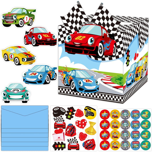 40 Pieces Valentine's Day Card Kit for Kids Mailbox Classroom Replacement Valentine Racing Car Party Favors with Envelope Stickers Fun Activities Decoration for Kids Teacher Classroom Kindergarten Home
