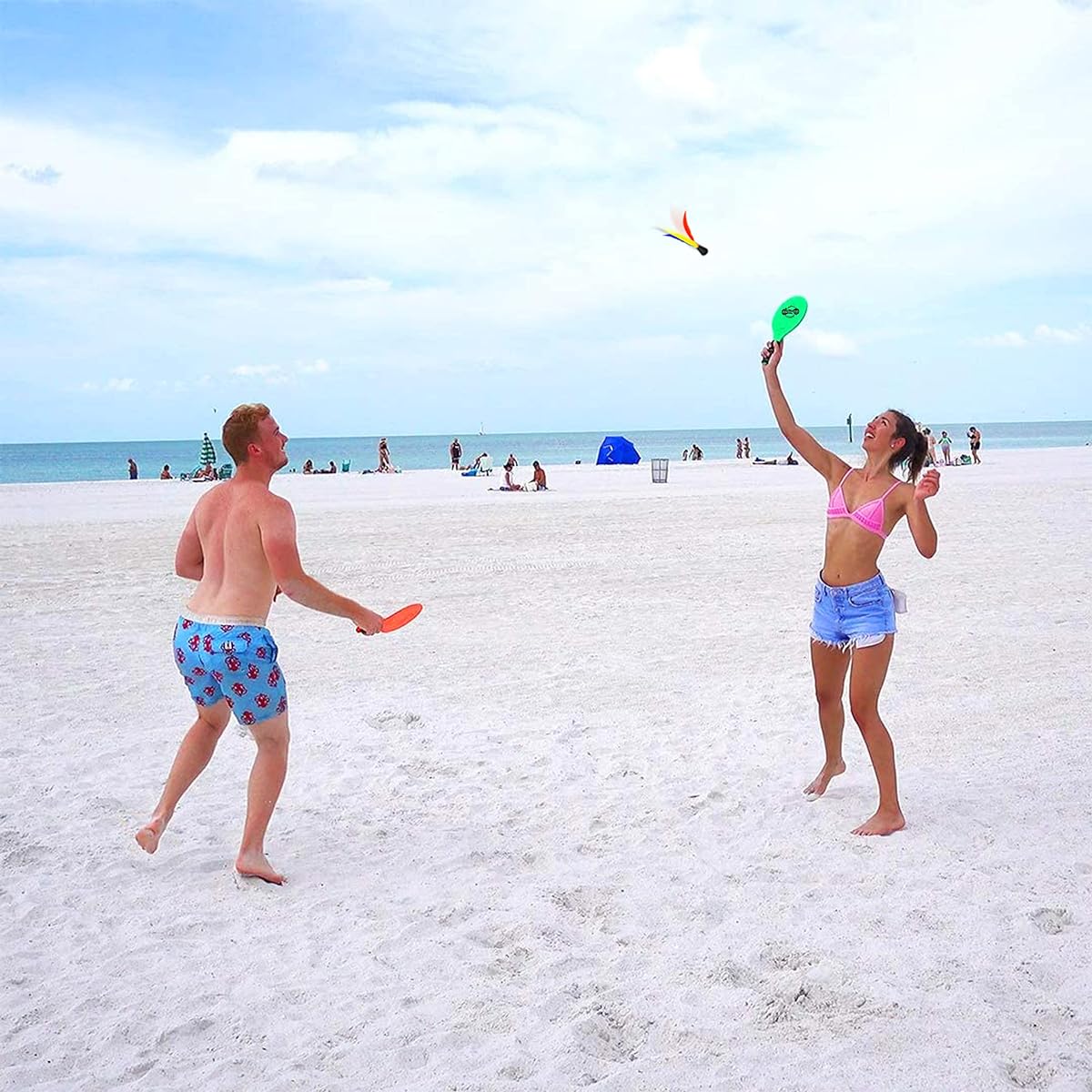 Funsparks Paddle Ball Game Jazzminton Deluxe with LED Birdies Indoor/Outdoor Game for Kids, Teens and Adults
