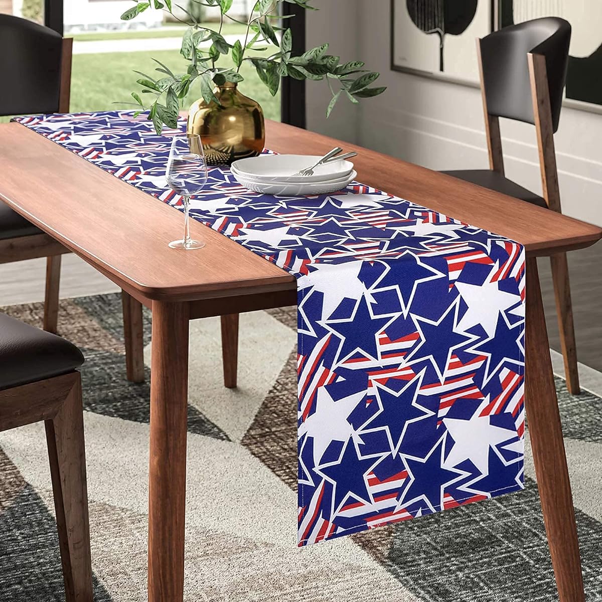 tiosggd Patriotic Table Runner 72 Inch Length Blue and White Star 4th of July Table Runner American Independence Day Labor Day Veterans Day Table Decoration Dresser Runner