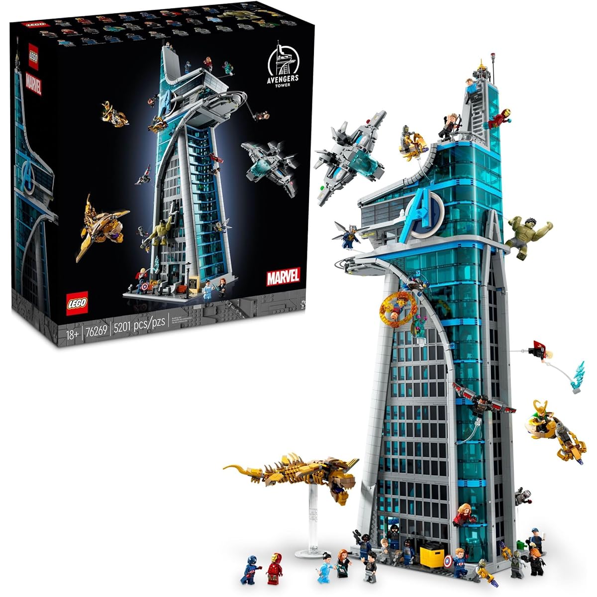 LEGO Marvel Avengers Tower Building Kit - Detailed recreation of iconic HQ featuring classic movie scenes, 31 figures and authentic accessories, a gift for Marvel fans and model makers, 76269