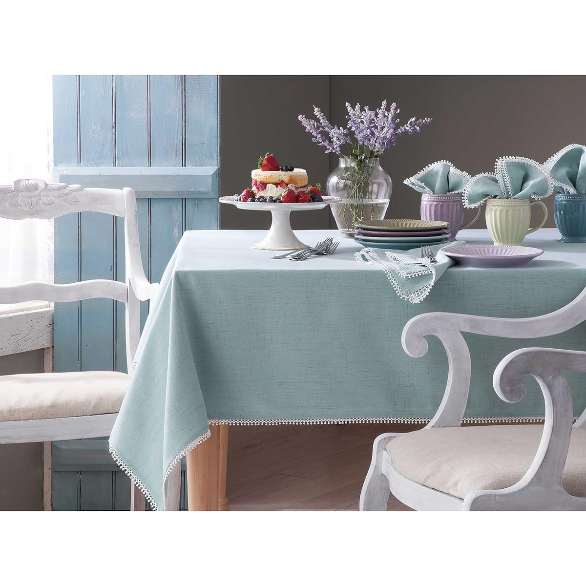 French Pearl Collection Plain Placemats, Set of 4, Lenox 70" Table Runner, Blue, 7464070RUNICB