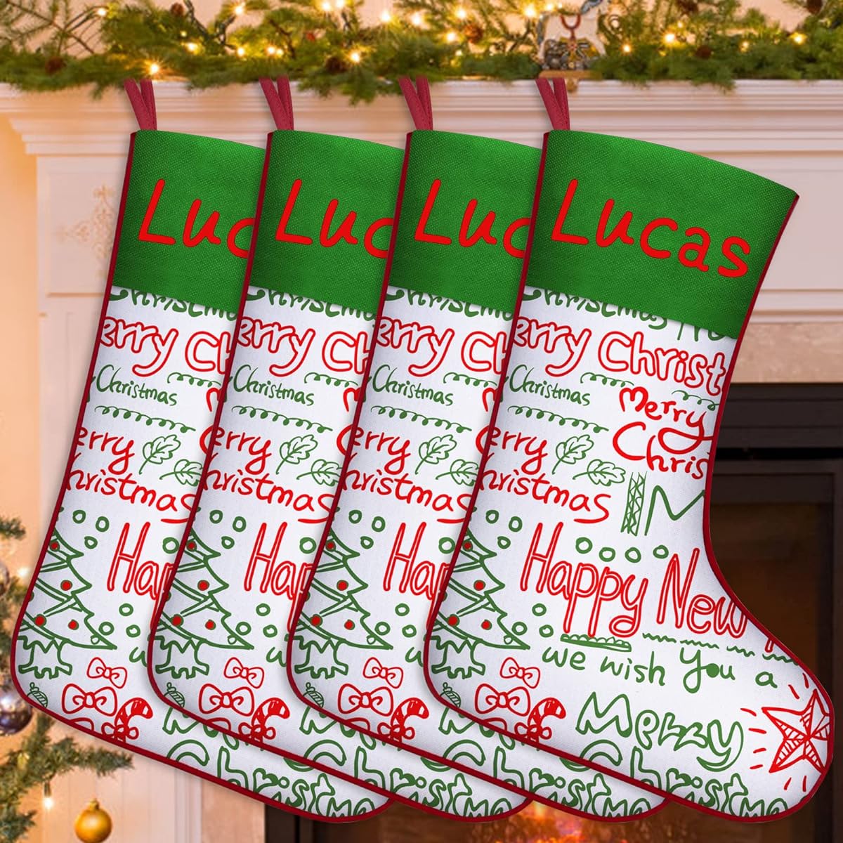 SIMIEEK Customized Christmas Stockings, Set of 2, 3, 4, 5, Custom Christmas Stockings, Named Christmas Stockings, Customized Decoration Gifts, for a Family of 4
