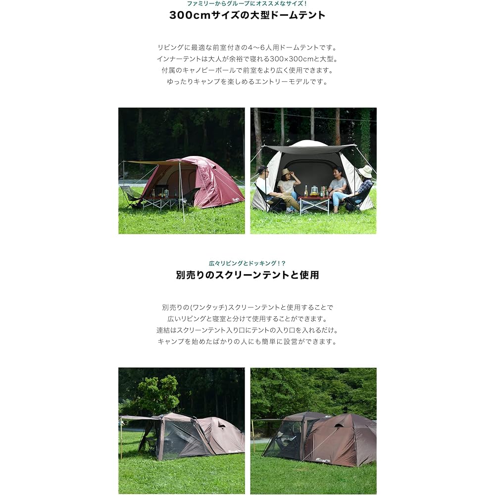 FIELDOOR Field Camp Dome 300 with fly sheet, pegs + rope + pole + carry bag, for 4 to 6 people, UV protection, water resistant, silver coating, canopy, easy