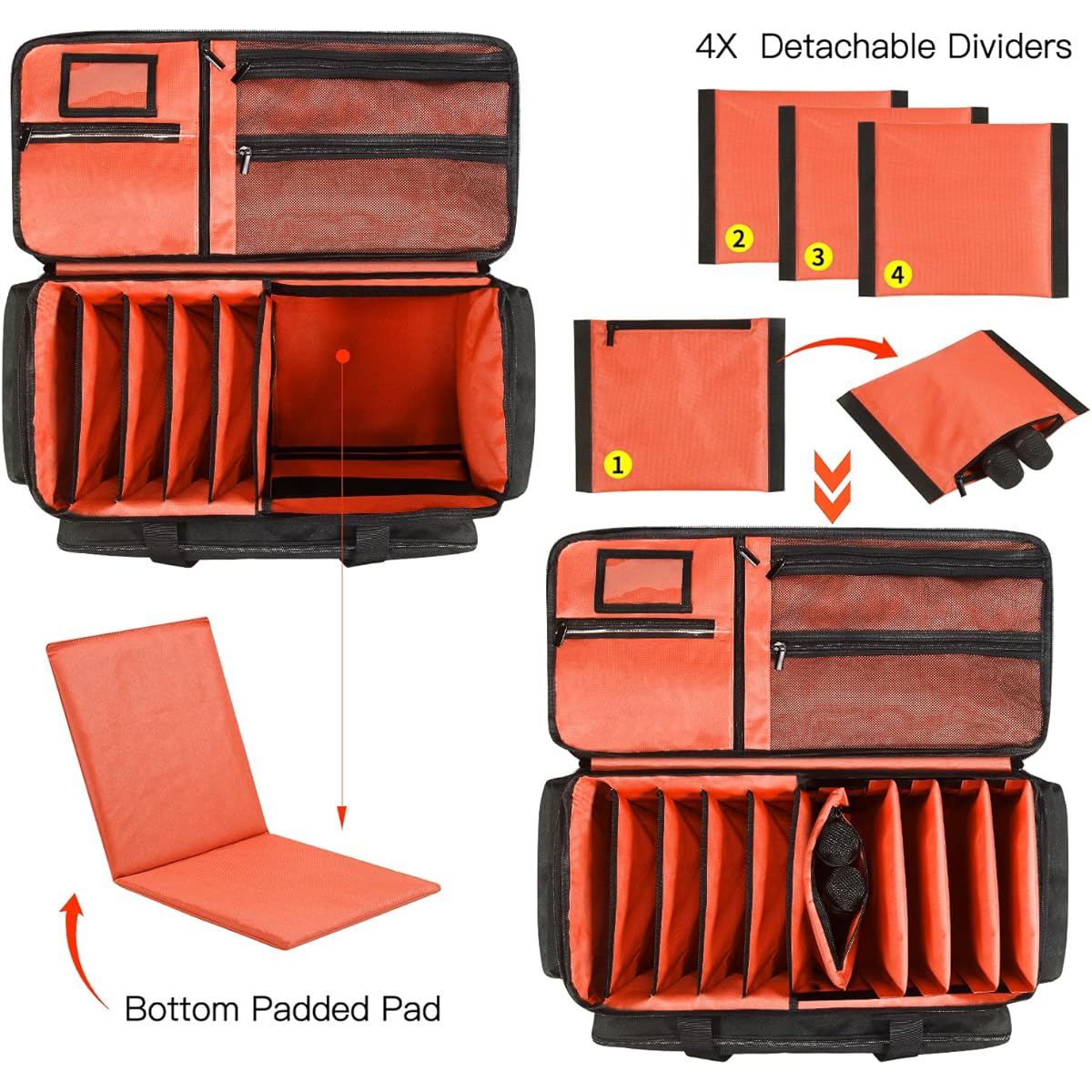 DJ Gig Bag DJ Cable File Bag with Removable Padded Bottom and Dividers Travel Gig Bag Cord Sound Equipment DJ Gear Musician Accessories (Orange)