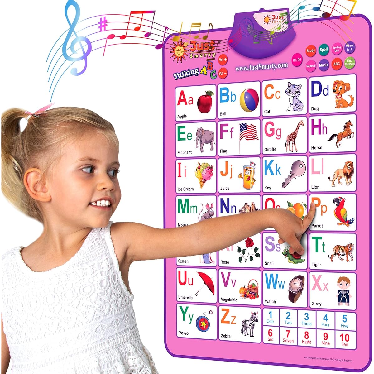 Just Smarty Interactive Alphabet Wall Chart | Talking ABC & 123s Music Poster | Learning Toys for Toddlers Ages 1-3 | Best Gifts for Toddlers Ages 1 2 3 4 5 | Learning Posters for Toddlers Ages 2-4