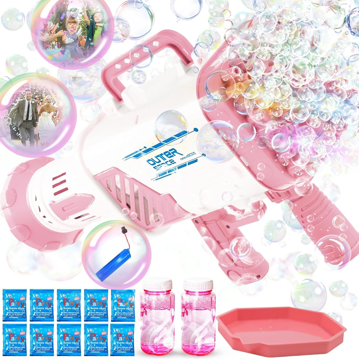 Craft Spot! 60 Hole Bubble Gun Rocket for Kids, Electric Automatic Bubble Gun with Colorful Lights, Perfect Gift for Wedding, Summer Party, Outdoor, Adults, Boys, Girls