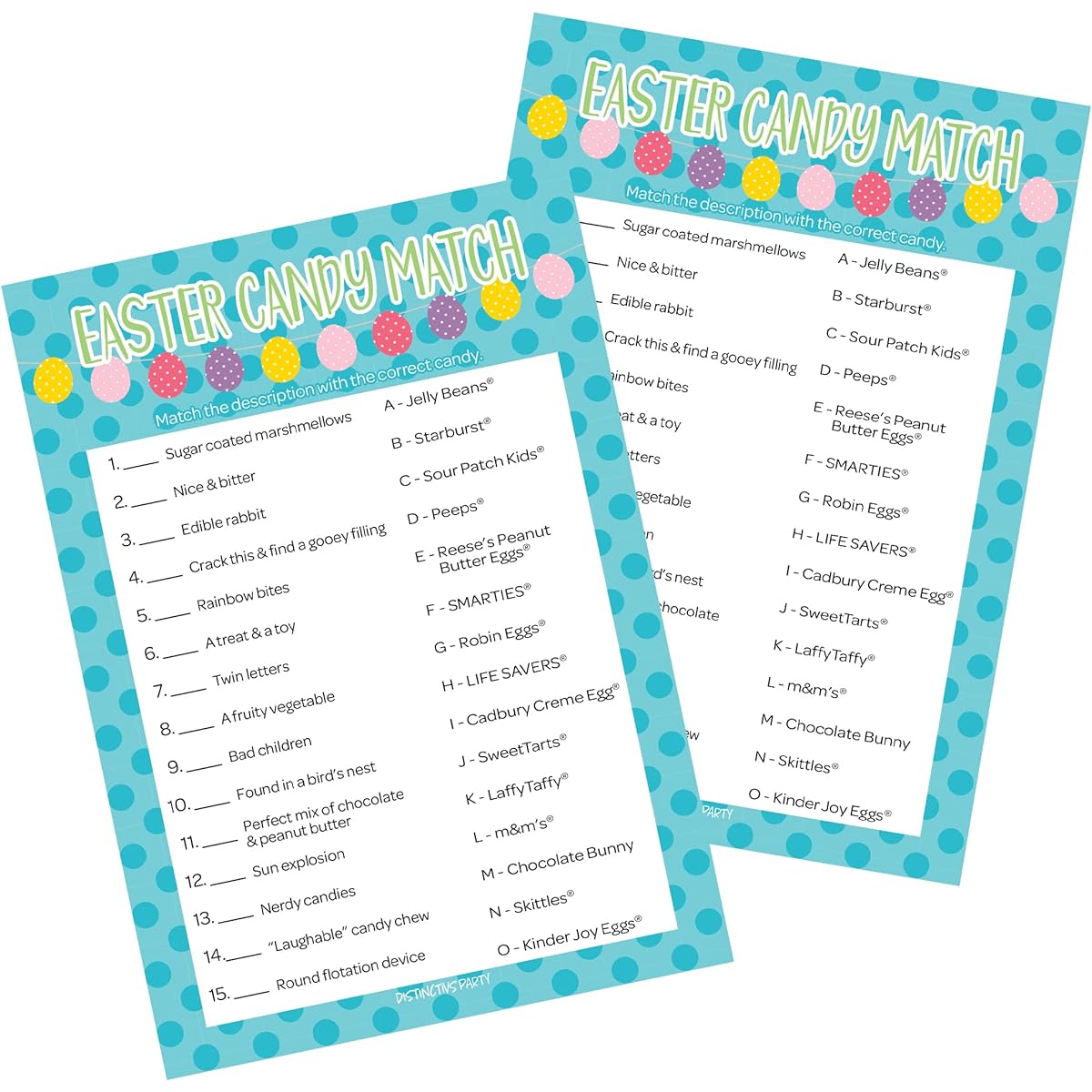 Easter Themed Candy Matching Classroom Party Game - 25 Player Cards