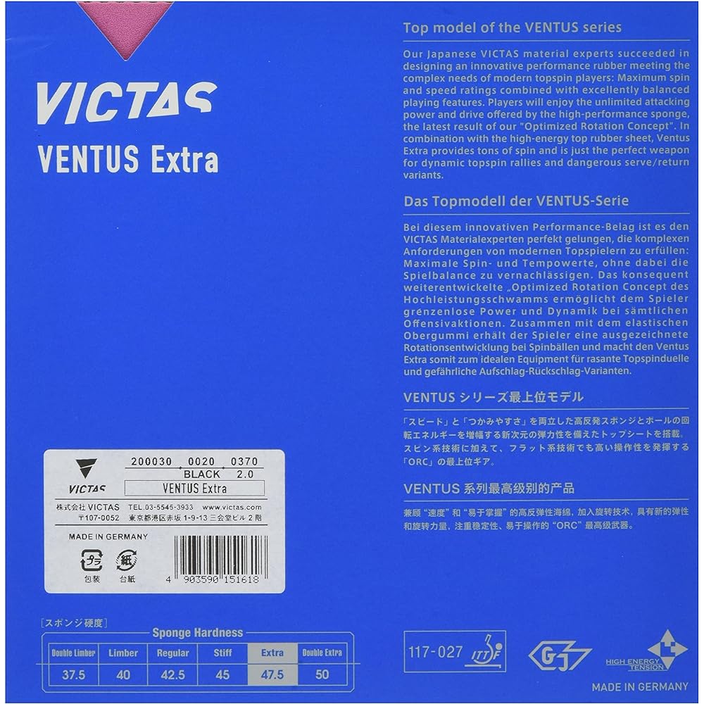 VICTAS Table Tennis Rubber VENTUS Extra High Energy Tension Soft Red/Black/Pink 200030