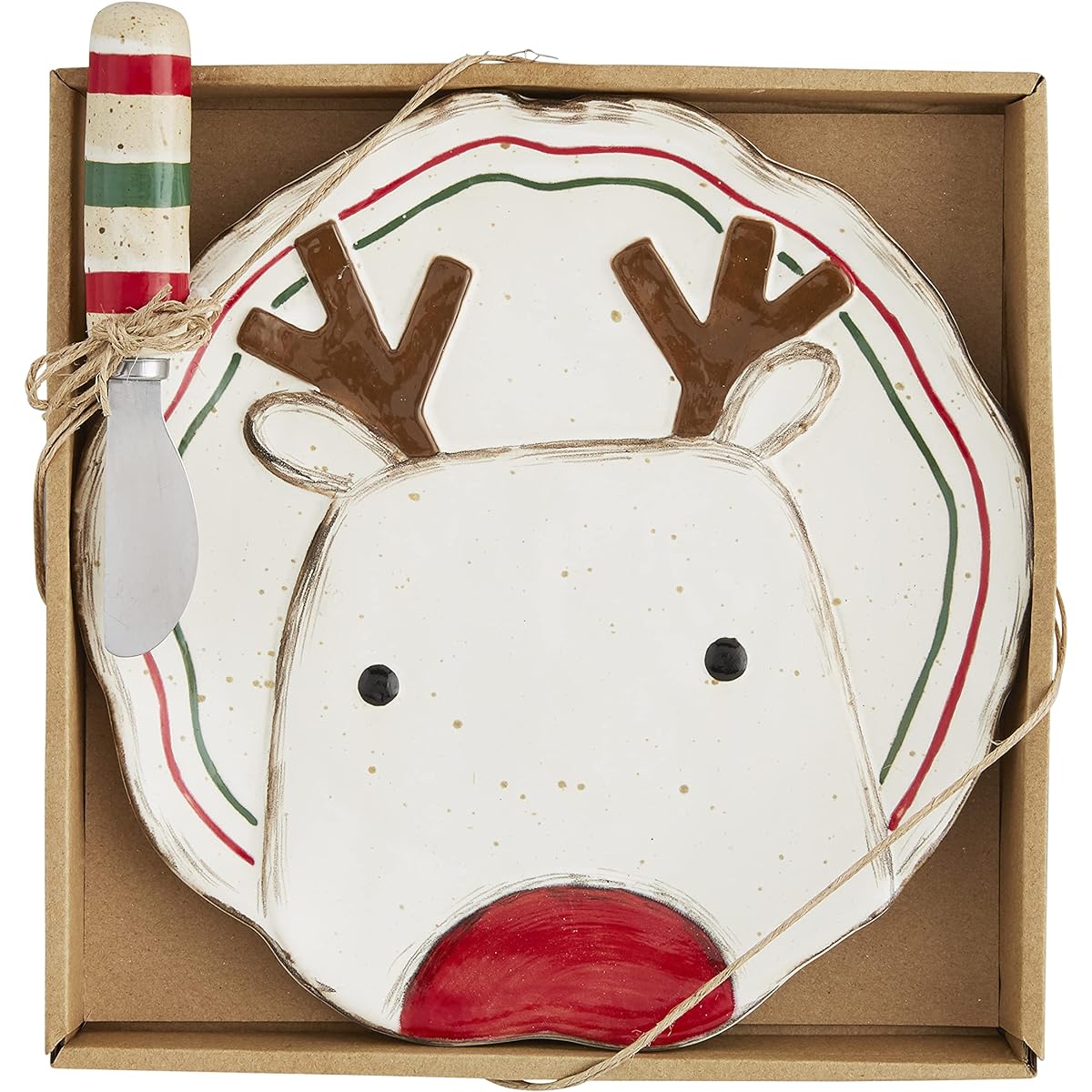 Mud Pie Farmhouse Christmas Cheese Plate Set Reindeer, 8.5" Diameter