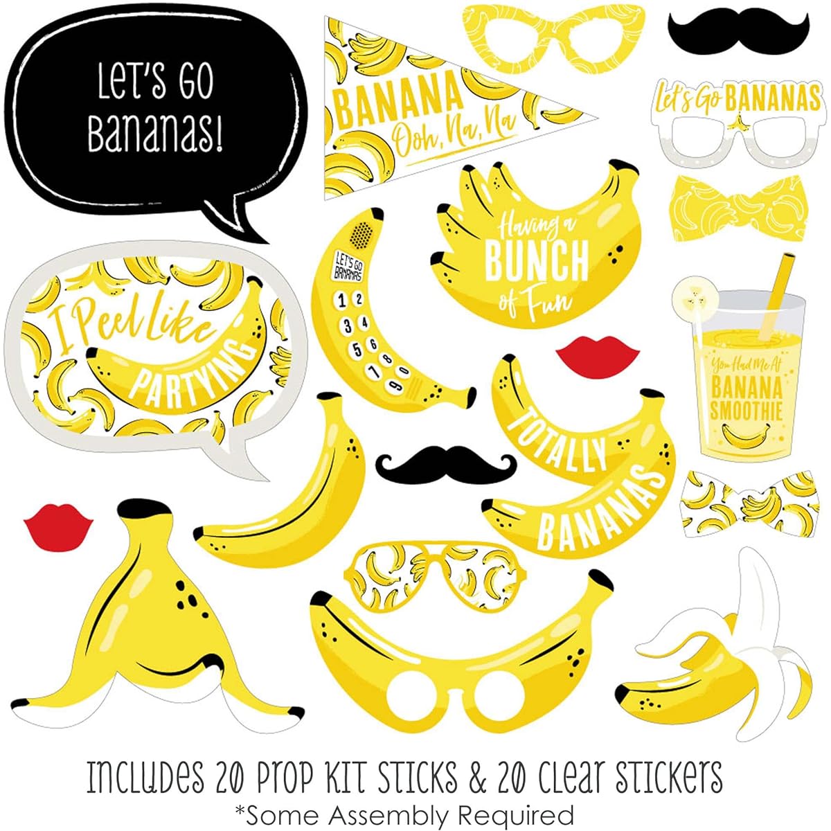 Big Dot of Happiness Let's Go Bananas - Tropical Party Photo Booth Props Kit - 20 Count