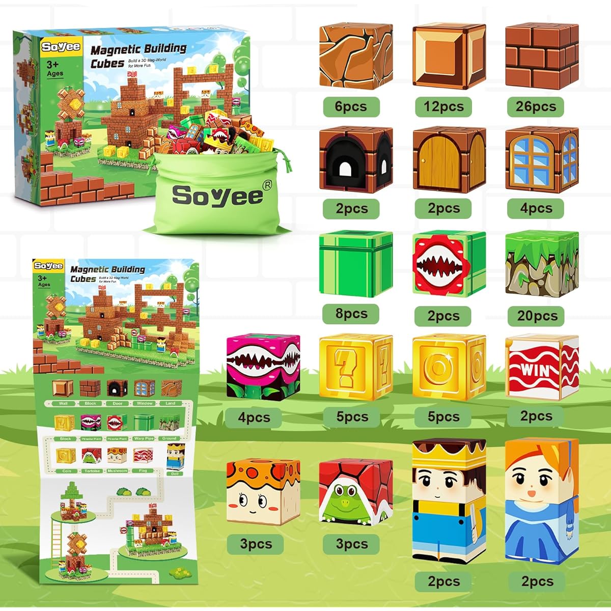 108 Piece Magnetic Building Blocks Building Toy - Build Mine Magnetic World Set for Boys & Girls Ages 3-5, 5-7, 8-10 Buildable Game Elements Gifts STEM Toys for Boys & Girls Ages 3+