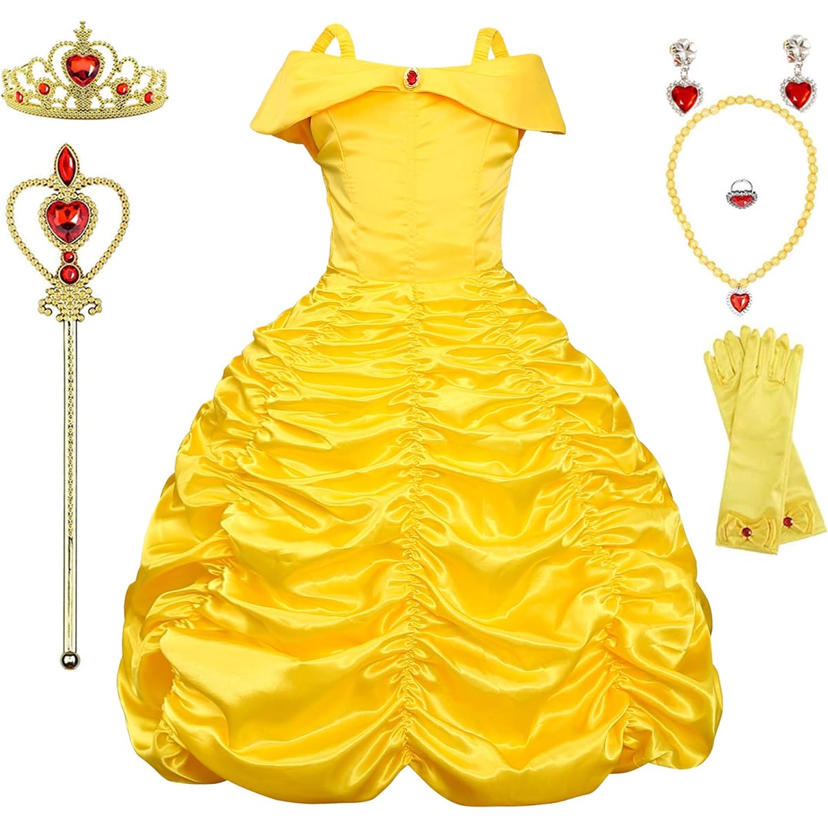 [Heywood] Princess Belle Costume, Off Shoulder Birthday Party Costume for Girls 2T 3T (100cm, E39)