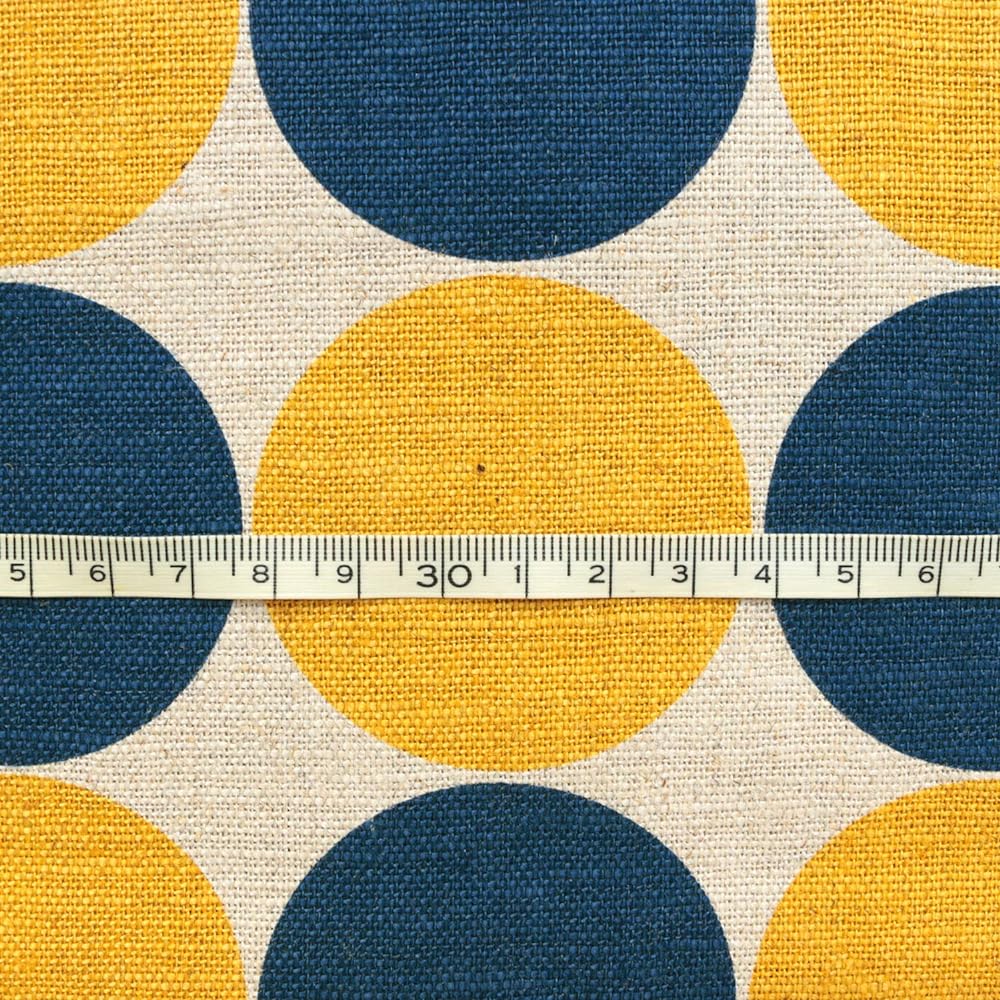 NBK Wide Cotton Linen Print Fabric Polka Dot Circle Cotton Linen Scandinavian Style Cloth Blue x Yellow Width Approximately 150cm x 7m Sold Cut MAT8202-G-7M