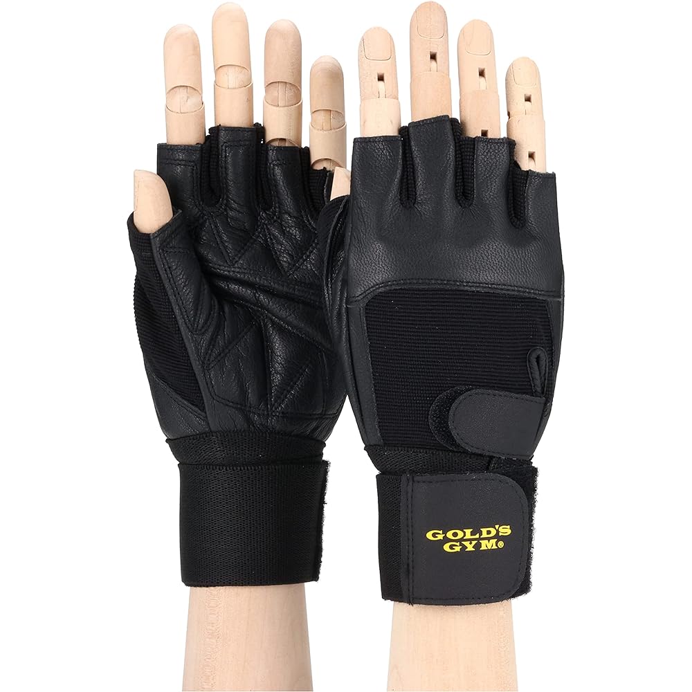 GOLD`S GYM EX Ultima Leather Gloves G3433 Men's Weight Training Gloves with Integrated Wrist Wrap