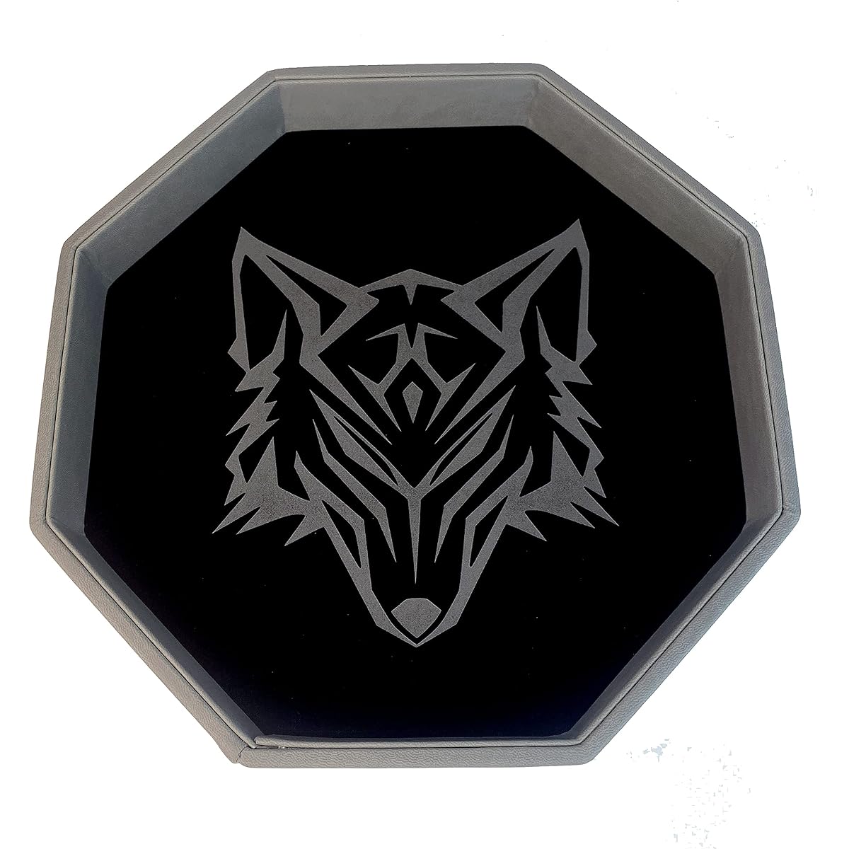 Luck Lab 11.5" Dice Tray - Black and Grey - Large Octagonal Dice Tray with Luxury Rolling Area for RPG Tabletop Games Like D&D - Wolf Design