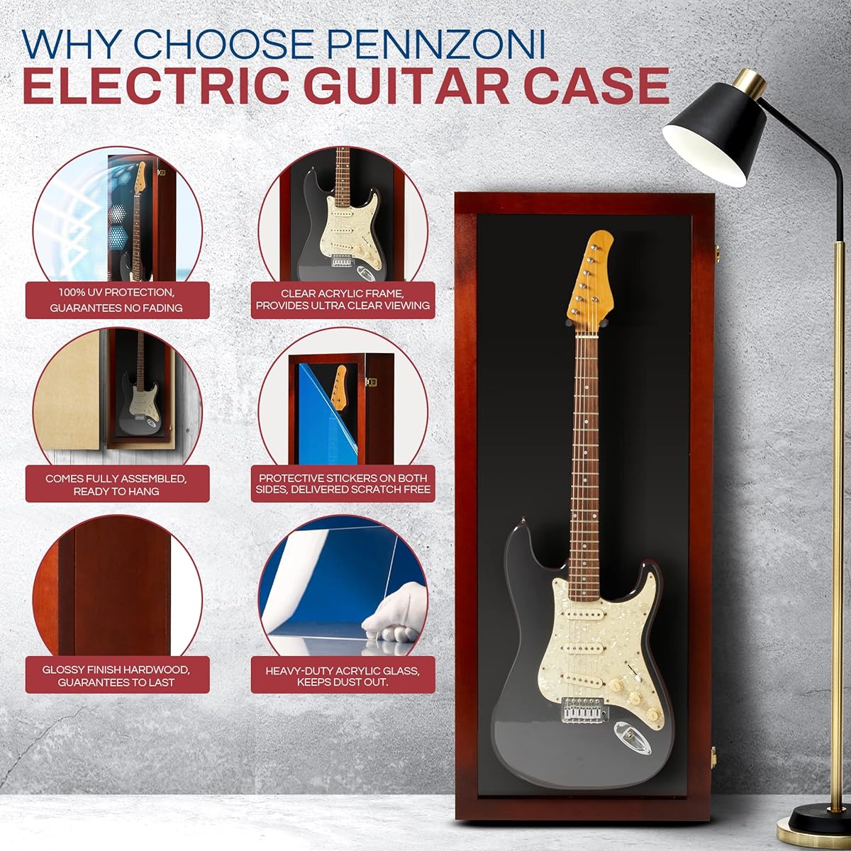 wooden guitar display case cherry