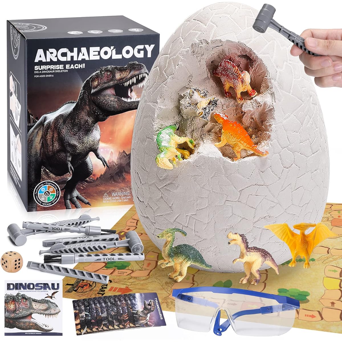 Jumbo Dino Egg Dig Kit, Dinosaur Eggs Toys with 12 Different Dinosaur Toys, Dinosaur Educational Toys for 5 Kids with 6 Diggi