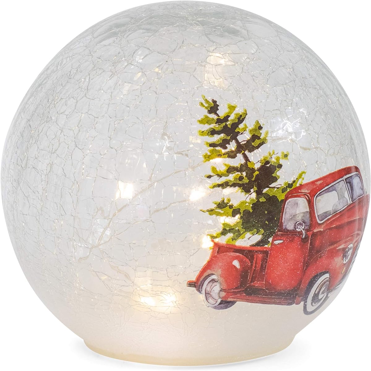 Mark Feldstein & Associates Trucks and Trees Rose Red 6 x 6 Crackle Glass LED Lighted Holiday Globe