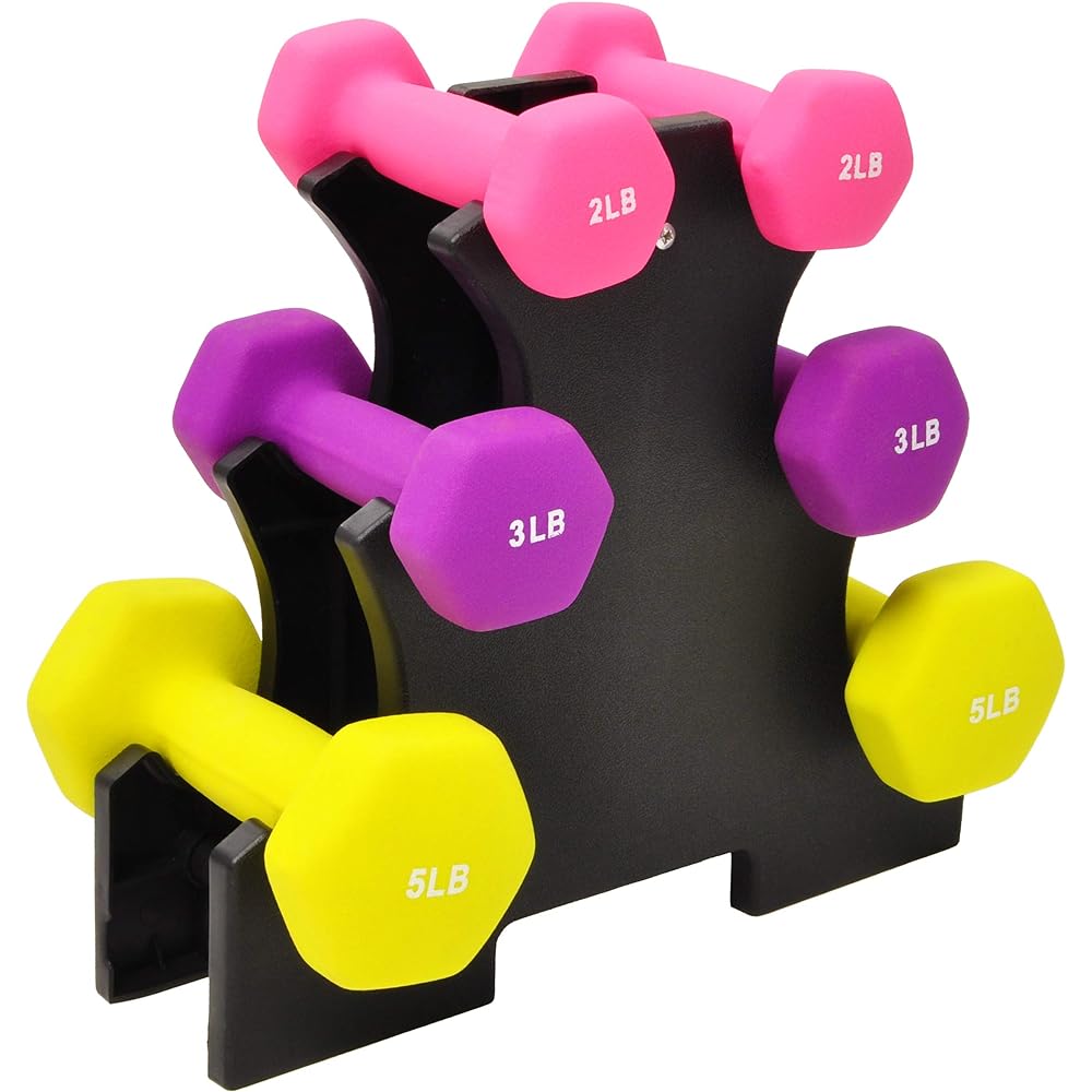 Sporzon! Color neoprene coated dumbbell set with stand