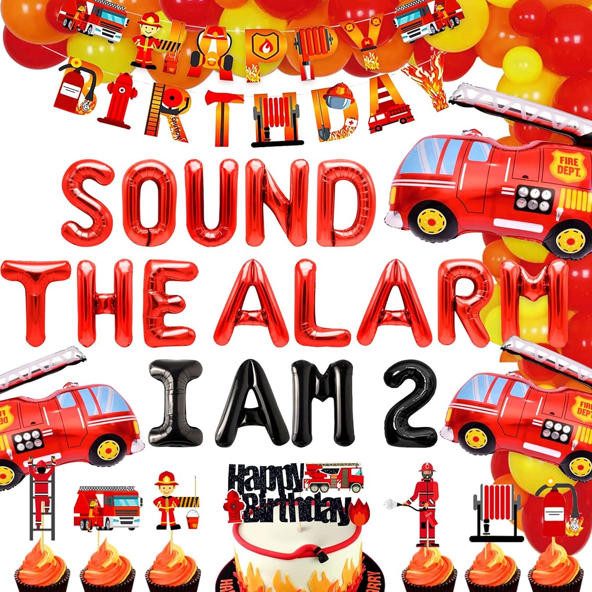 LaVenty Sound The Alarm I am 2 Balloons Sound The Alarm I Am 2 Decoration Fire Engine 2nd Birthday Decoration Fire Engine Balloon Firefighter Birthday Decoration Fire Engine Cake Decoration